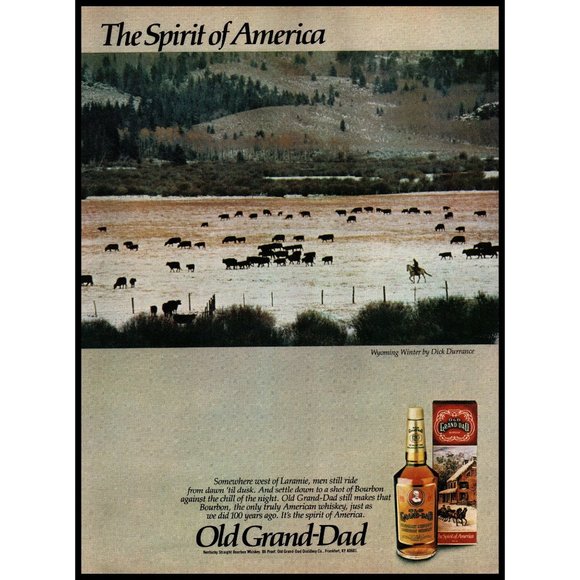 1981 Old Grand-Dad Bourbon Vintage Print Ad Wyoming Cattle Ranch Winter Wall Art - Picture 1 of 1
